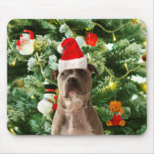 Tapis De Souris Pitbull Chien Arbre de Noël Ornements Snowman