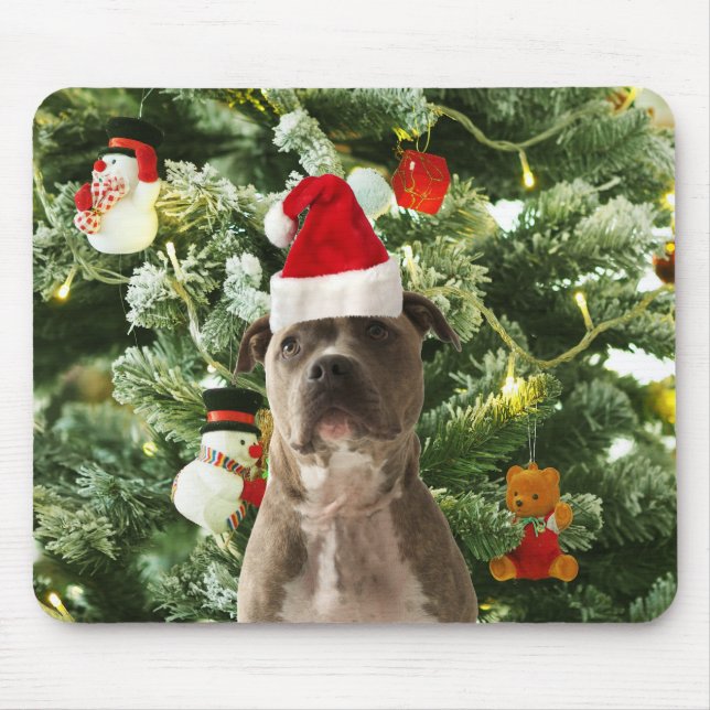 Tapis De Souris Pitbull Chien Arbre de Noël Ornements Snowman (Devant)