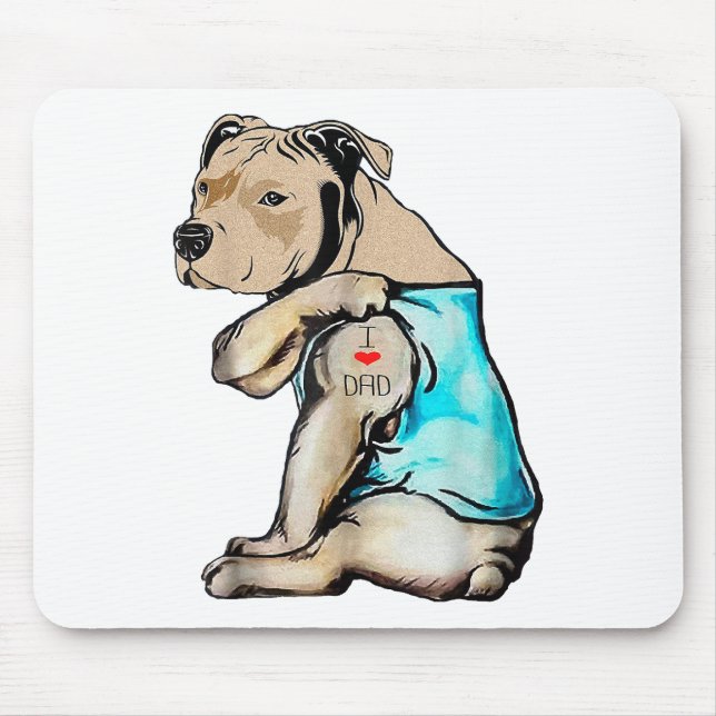 Tapis De Souris Pitbull Chien I Love Papa Tattoo drôle Famille (Devant)