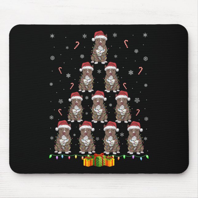 Tapis De Souris Pitbull Chien Santa Chapeau Noël Lumières Hommes F (Devant)