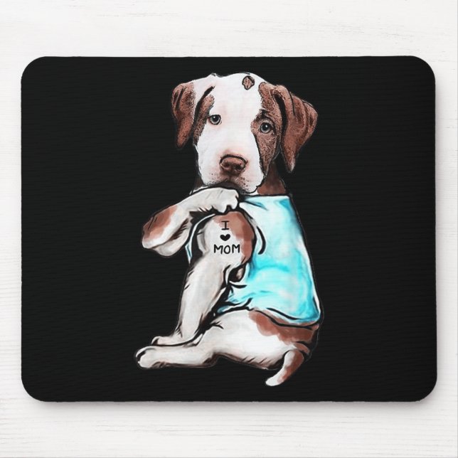 Tapis De Souris Pitbull Chien Tattoo I Love Maman Fête des mères A (Devant)