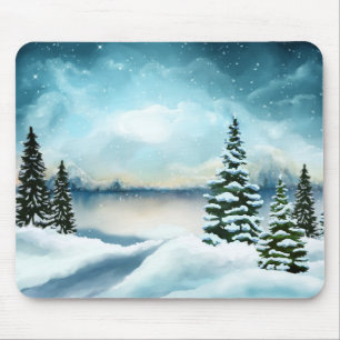 Tapis De Souris Pittoresque Winter Wonderland aquarelle peinture