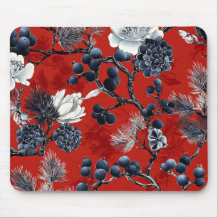 Tapis De Souris Pivoine Magnolia Chinoiserie Indigo Cramoisi Hiver