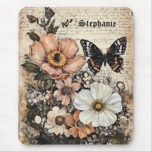 Tapis De Souris Pivoine papillon botanique vintage