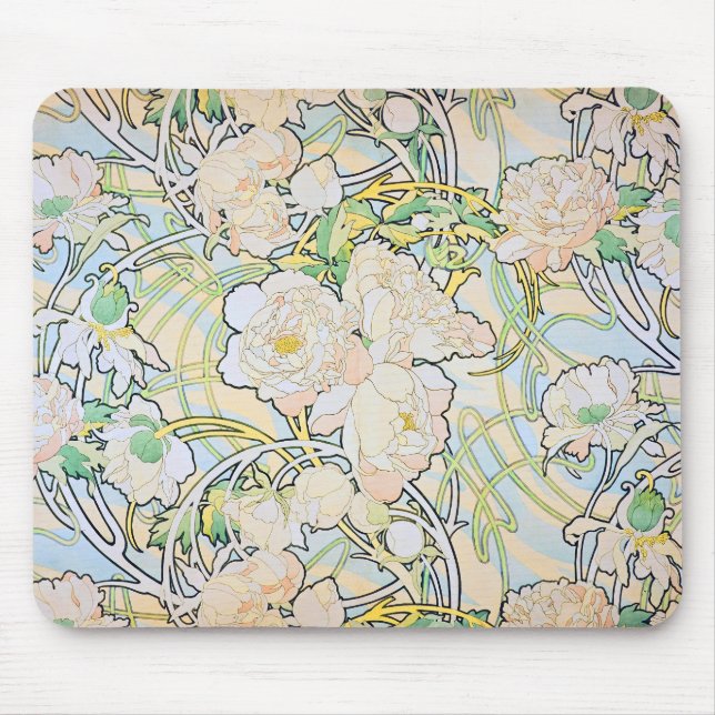 Tapis De Souris Pivoines d'Alphonse Mucha (Devant)