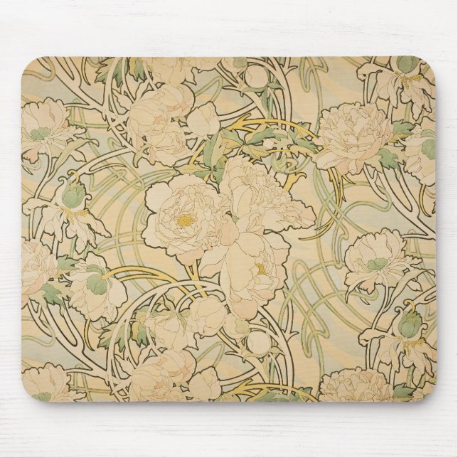 Tapis De Souris Pivoines de Mousepad Alphonse Mucha (Devant)