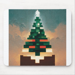Tapis De Souris Pixel Arbre de Noël Style Minecraft Abstrait