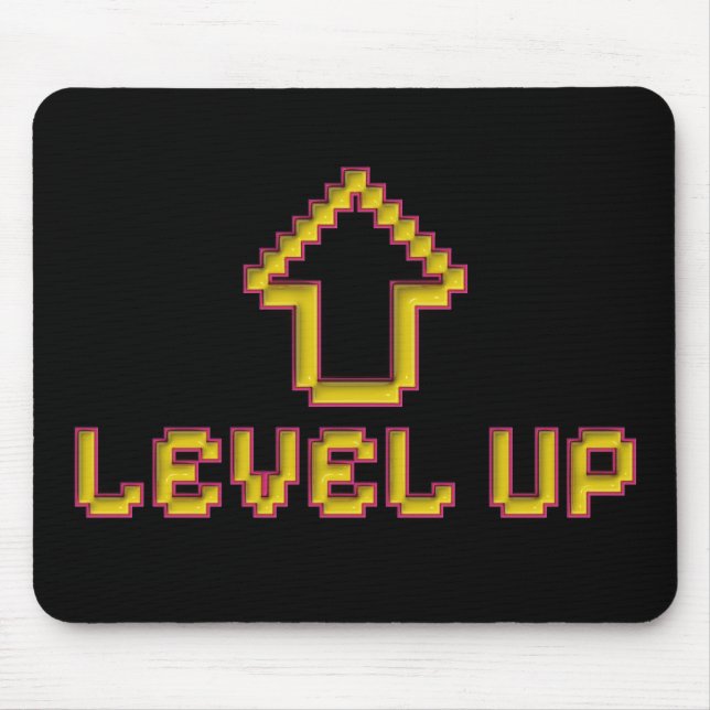 Tapis de souris Pixel Level Up Rétro Gamer Noir (Devant)
