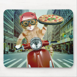 Tapis De Souris Pizza cat - chat - livraison de pizza