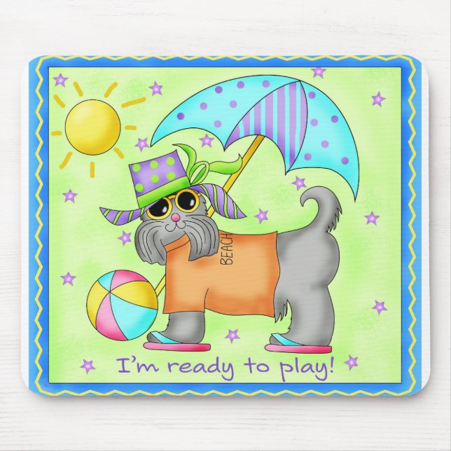 Tapis De Souris Plage Chien Whimsy Art Vert bleu (Devant)