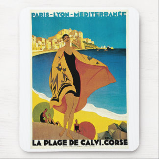 Tapis De Souris Plage De affiche vintage de voyage de Calvi,