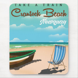 Tapis De Souris Plage de Crantock, affiche de voyage de style vint