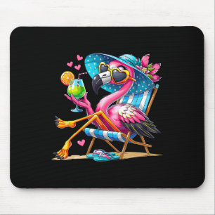 Tapis De Souris Plage de flamant rose ambiance estivale palmier tr