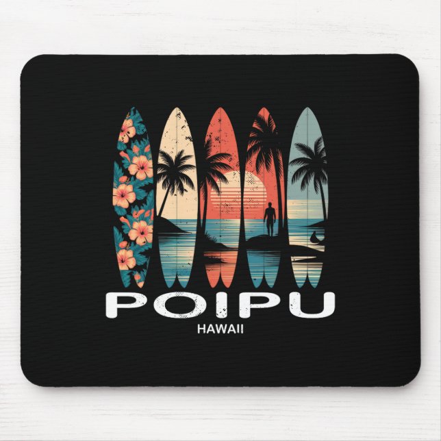 Tapis De Souris Plage de Poipu Hawaii Surfboard Surf Rétro  (Devant)