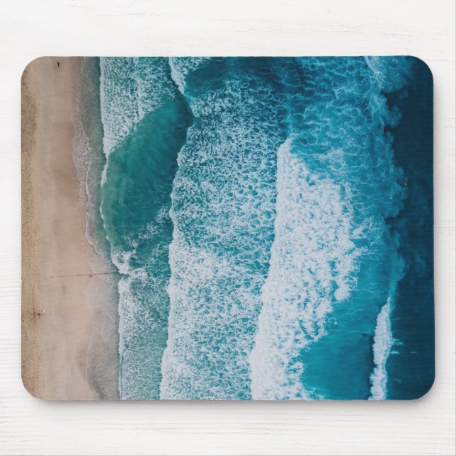Tapis De Souris Plage de sable des vagues de l'océan bleu (Devant)