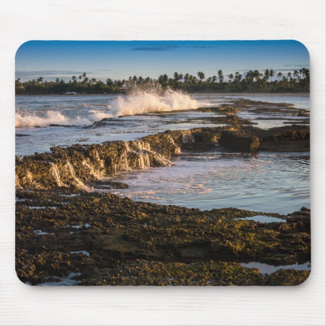 Tapis De Souris Plage de Tabuba : Vagues de rupture sur les récifs (Devant)