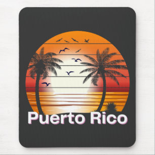 Tapis De Souris Plage d'été Porto Rico Vintage Palm Trees