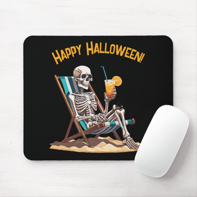 Tapis De Souris Plage Lounge Squelette Halloween (Avec souris)