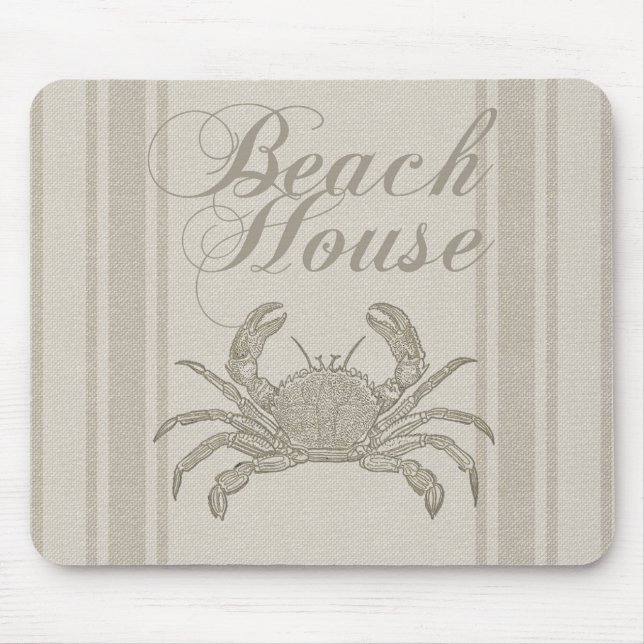 Tapis De Souris Plage Maison Crabe Plage Côte Vintage côtière (Devant)