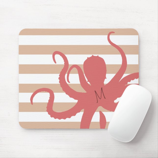 Tapis De Souris Plage moderne de pieuvre rouge sable blanc rayé (Avec souris)