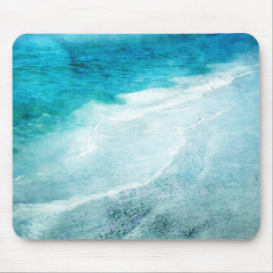 Tapis De Souris Plage Retro - Côte Turquoise Bleu Océan Aquarelle