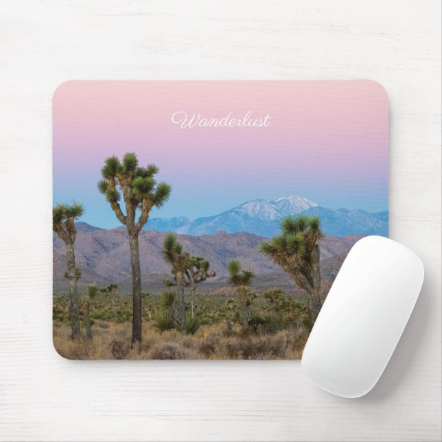 Tapis De Souris Plage rose bleu Joshua Tree Desert Sunrise (Avec souris)