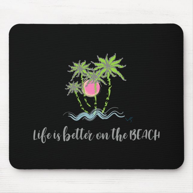 Tapis De Souris Plage Style tropical Été Graphique Noir (Devant)