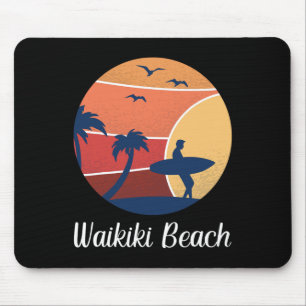 Tapis De Souris Plage Waikiki Honolulu Hawaï Surfing Surfeur Vinta