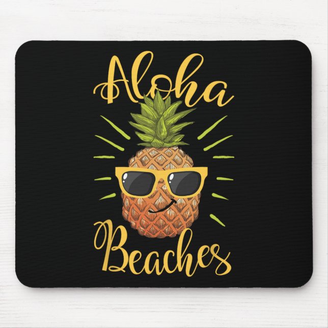 Tapis De Souris Plages d'Aloha Hawaii Ananas Sungles Voyage Tee1 (Devant)
