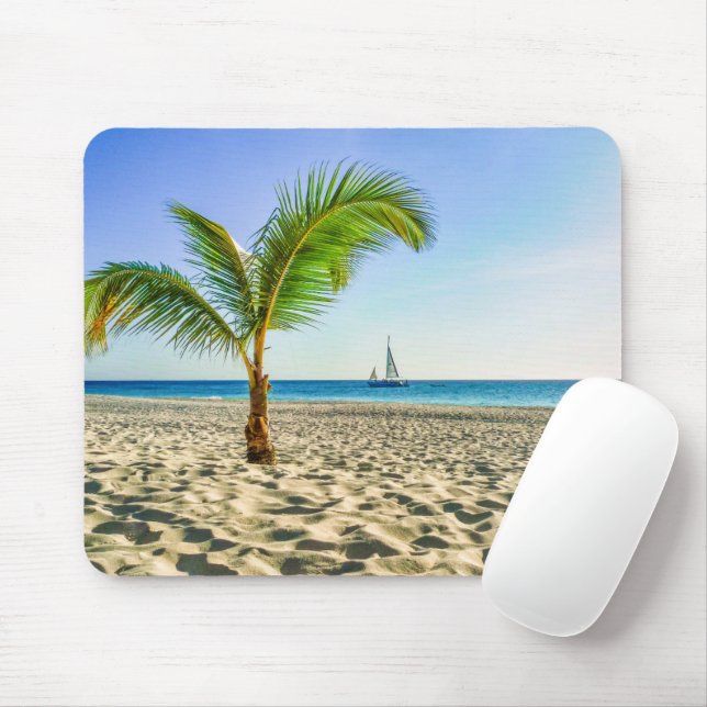 Tapis De Souris Plages tropicales | Bateau, Palmier, Aruba (Avec souris)