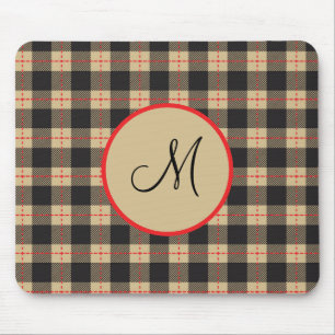 Tapis De Souris Plaid Buffalo Brun Noir et Rouge Monogrammé