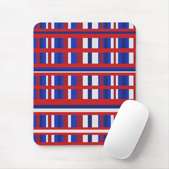 Tapis De Souris Plaid en rouge, blanc et bleu (Avec souris)
