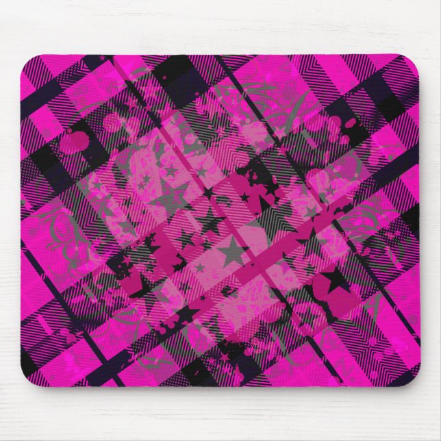 Tapis De Souris Plaid Paint Splatter rose (Devant)