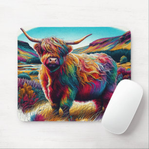 Tapis De Souris Plaisant et coloré arc-en-ciel haute terre vache v
