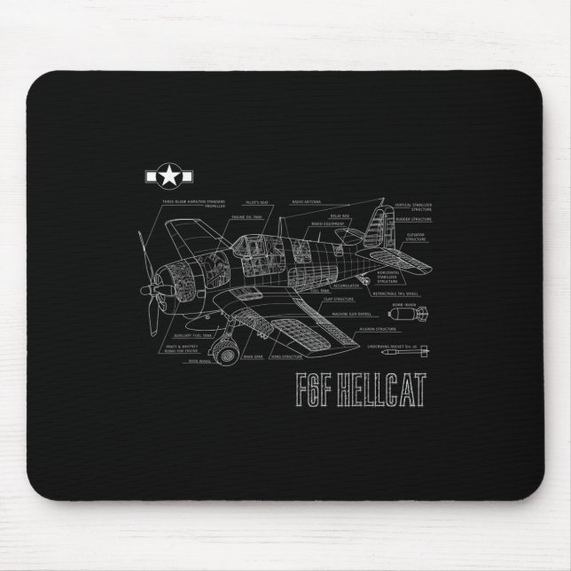 Tapis De Souris Plan d'avion de chasse F6f Hellcat de la Seconde G (Devant)