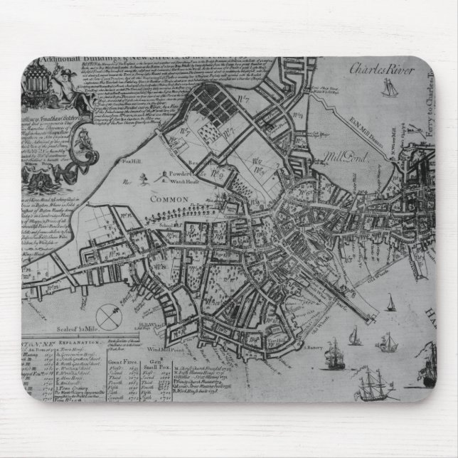 Tapis De Souris Plan de Boston, Nouvelle Angleterre, 1739 (Devant)