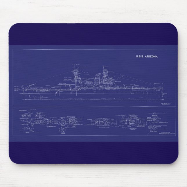 Tapis De Souris Plan du cuirassé USS Arizona (Devant)