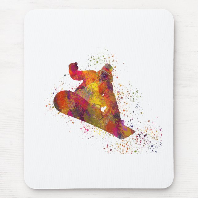 Tapis De Souris planche à neige à l'aquarelle (Devant)