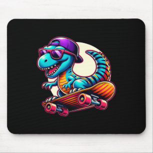 Tapis De Souris Planche à roulettes à cheval sur un dinosaure T-re