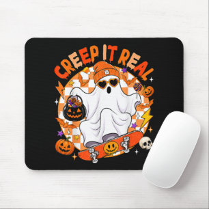 Tapis De Souris Planche à roulettes fantôme Halloween Retro Creep 
