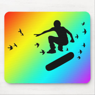 Tapis De Souris planche à roulettes. planche avec oiseaux.