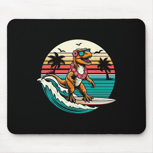 Tapis De Souris Planche de surf dinosaure drôle plage été surfant  (Devant)