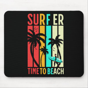 Tapis De Souris Planche de surf rétro drôle de surf de plage vinta