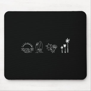 Tapis De Souris Planche de surf soleil vintage coquillage plage ét