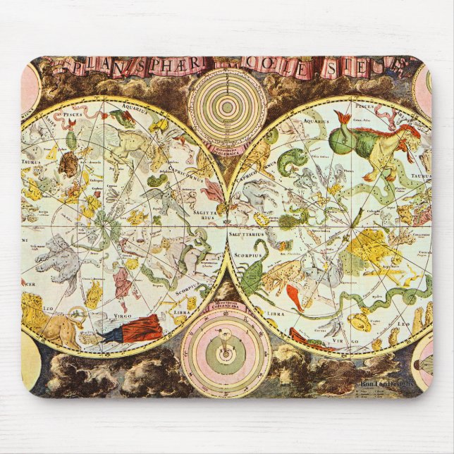 Tapis De Souris Planisphæri Cœleste 1698 - diagramme d'astrologie (Devant)