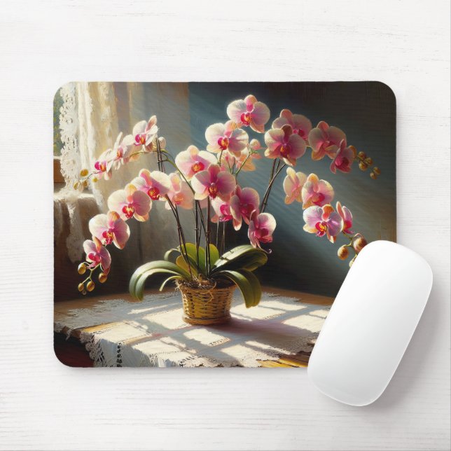 Tapis De Souris Plante Orchidée sur dentelle Doily (Avec souris)