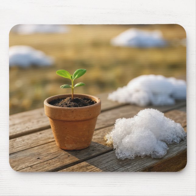 Tapis De Souris Plante verte en pot avec neige fondue (Devant)