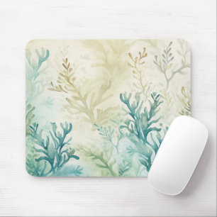 Tapis De Souris Plantes d'algues marines aquarelle sarcelle beige