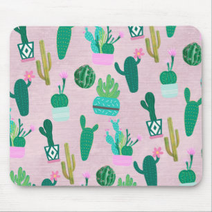 Tapis De Souris Plantes de cactus cactées sud-ouest rustique rose