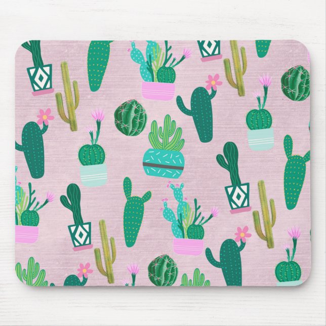 Tapis De Souris Plantes de cactus cactées sud-ouest rustique rose (Devant)